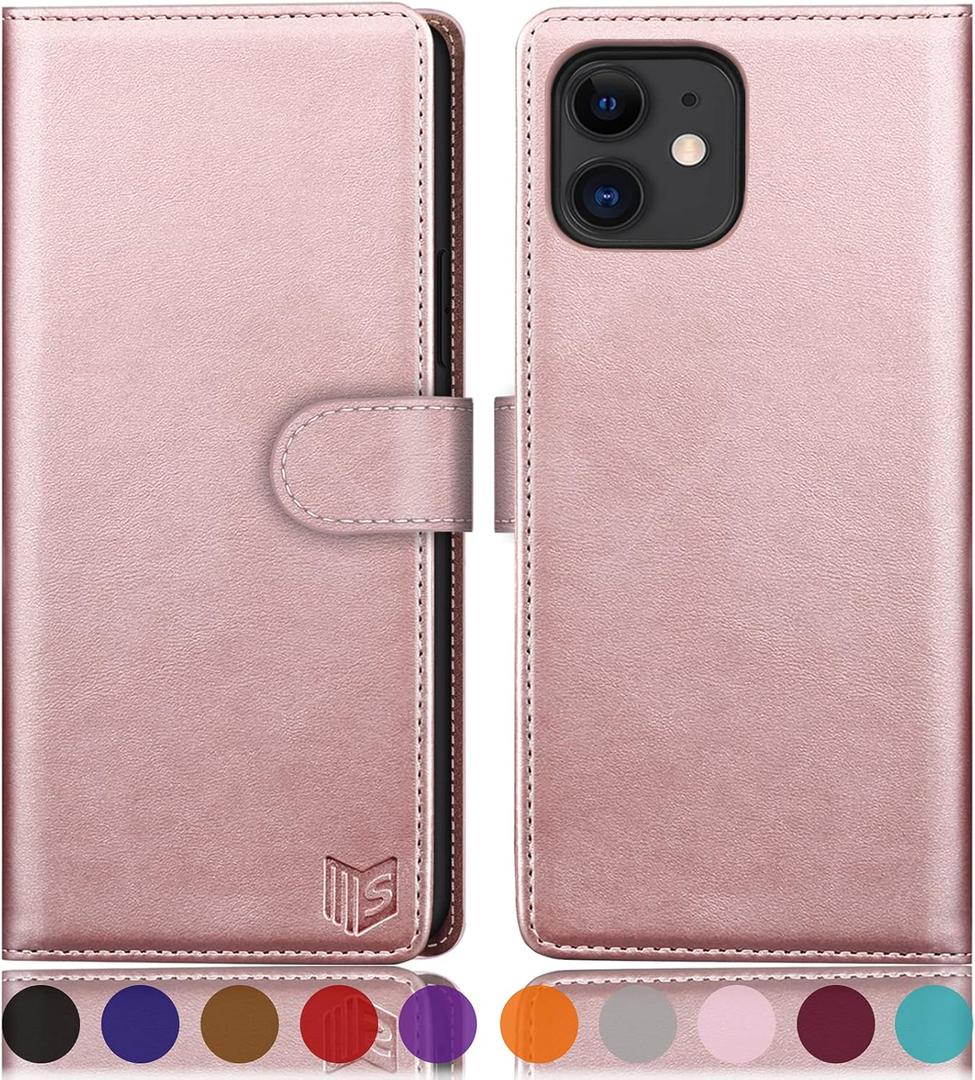 SUANPOT for iPhone 11 6.1 inch (NON 11 Pro 5.8") Leather Wallet case with RFID Blocking Credit Card Holder, Flip Folio Book Phone case Shockproof Cover Pocket for Women Men for Apple 11 case Rose Gold