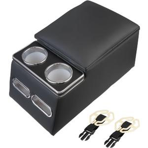 Center Console Organizer Armrest Storage Box with Cup and Phone Holder for Car & Van & Truck Floor Cab Back Bench Seat Black