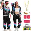80s Tracksuit for Men Women,80s 90s Outfits Fashion Retro Tracksuit for Halloween Carnival Party (X-Small, Black)