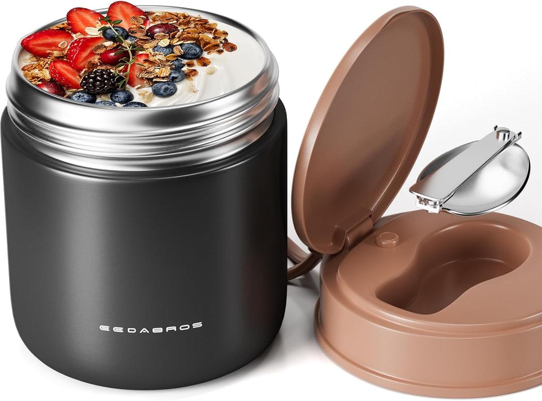 15.2oz Soup Thermo for Hot Food Kids Insulated Food Jar,Thermo Hot Food Lunch Container, Width Mouth Stainless Steel Lunch Box for Kids with Spoon (Black)