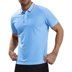 MagnaMan Slim Fit Short Sleeve Polo Shirts for Men - Cotton, Business Casual Stretch Shirt, Breathable Golf & Office Wear (Blue, L)