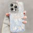 2 x for iPhone 16 Pro Max Butterfly Design Case, Cute Bling Shiny Glitter Camera Shockproof Protective Phone Cases Cover for Women Girls (Blue)