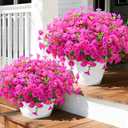Waipfaru 24 Bundles Artificial Flowers for Outdoors Faux Plants Outdoor, UV Resistant Artificial Plants Outdoor, Silk Petunias Fake Flowers for Outside Home Decor Planter Porch Decoration, Rose Red