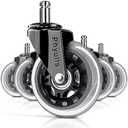 Office Chair Caster Wheels - 3" Rollerblade Replacement Rubber Chair Casters - Set of 5, Best Protection for Hardwood Floors and Carpet No More Chair Mat Needed - Universal Fit, Smooth & Silent