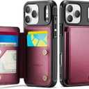 Vinich for iPhone 17 Pro Wallet Case with Card Holder, RFID Blocking Credit Slots Kickstand Shockproof Phone Cover Fit for iPhone 17 Pro 6.3" WineRed