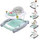 5 in 1 Foldable Baby Walker, Activity Baby Walker-Baby Bouncer, Rocker, Activity Center,Seat and Push Walker,Detachable Trampoline Mat, Adjustable Speed Rear Wheels and Height,Ages 6-18 Months(Mint)