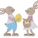 Easter Table Decor Bunny Decorations Wooden Spring Signs for Home, Wood Rabbit Tiered Tray, Mantal Decor for Farmhouse or Office Party Supplies