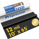 Crawl Space Vapor Barrier, 12 Mil Vapor Barrier, 10'x65', Plastic Drop Cloth Covering for Crawlspace Encapsulation, Thick Plastic Sheeting, Black and White Panda Film