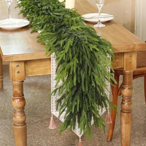 6FT Real Touch Norfolk Pine Garland - Artificial Christmas Garland Fake Green Faux Pine Needles Garland for Table Fireplace Mantle Holiday Home Indoor Outdoor Decor (1PCS)