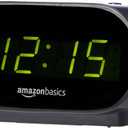 Amazon Basics Small Digital Oval Alarm Clock with LED Display, Nightlight, Snooze Function & Battery Backup, Black, 4.5 x 3.5 x 2.4 Inches