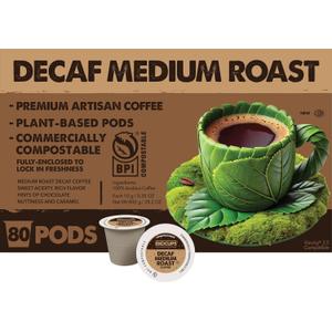 Ekocups Decaf Medium Roast Coffee Pods  Swiss Water Process, Compostable, Plant-Based & Freshness-Sealed  French Press-Quality Brew  K-Cup Brewer Compatible  80ct BB Date 11/19/26