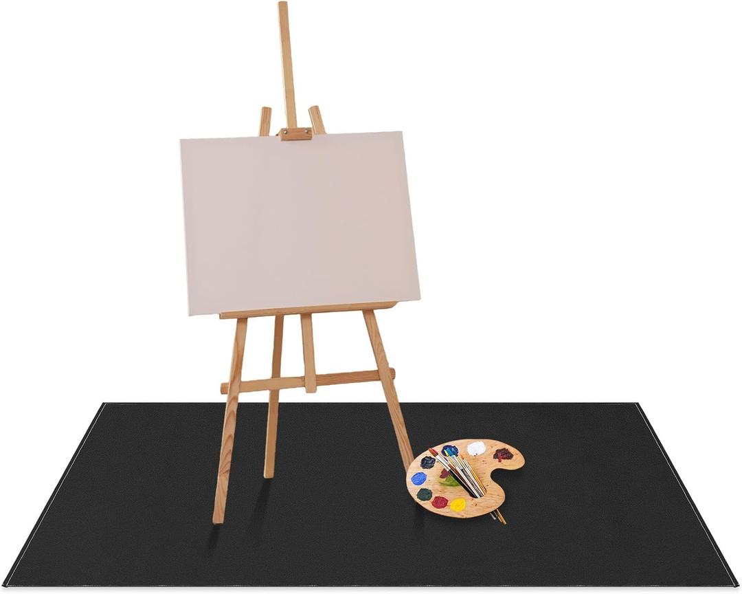 Drydiet 55x70 Inch Extra Large Craft & Painting Floor Mat - Waterproof Non-Slip PVC Art Rug, Floor Protector for Easel Painting Pottery Messy Projects, Washable Roll-up Spill Mat(Black, Plain)