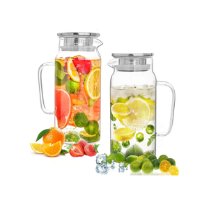 Set of 2 Glass Pitcher with Lid, 1200ml Leak Proof, Glass Water Jugs, BPA Free, Microwave & Dishwasher Safe Pitcher, Sun & Iced Tea, Sangria, Cold Brew Coffee & More