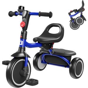 Besrey Toddler Tricycle with Bell, Kids Tricycle Age 18 Months to 5 Years, Kids Trike, Toddler Bike for 1.5-5 Year Olds, Baby Trike, Gifts & Toys for Boys & Girls, Blue