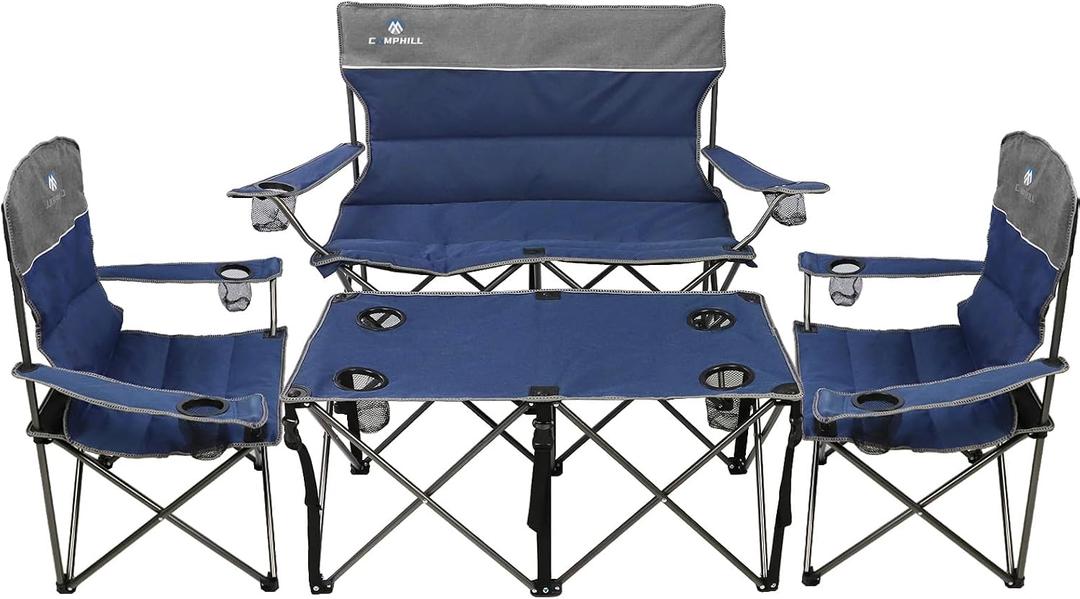 Camping Chair Set of 3, Outdoor Folding Camping Chairs for Heavy People with Cup Holder & Carry Bag,Collapsible Chair Include One Sofa Chair and Two Single Chair,Support up to 500lbs, Onesize