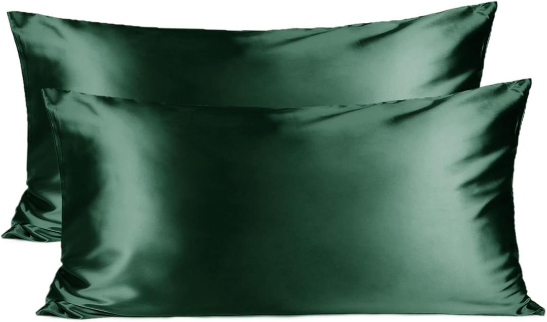 Yanibest Satin Pillowcase, King Size Pillow Cases Set of 2 - Silk Pillow Cases for Hair and Skin with Zipper, Silk Pillow Cases King for 20"x36", Exquisite Packaging for Women Men (Dark Green)