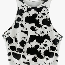 Women's Cow Print Tank Top Sleeveless Crewneck Fitted Crop Tops Summer Cowgirl Vest XS
