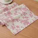 100% Cotton French Pastoral Table Runners, 13x60 Inch Pink Farmhouse Table Runners 60 Inches Long, Vintage Flowers Print Home Decors