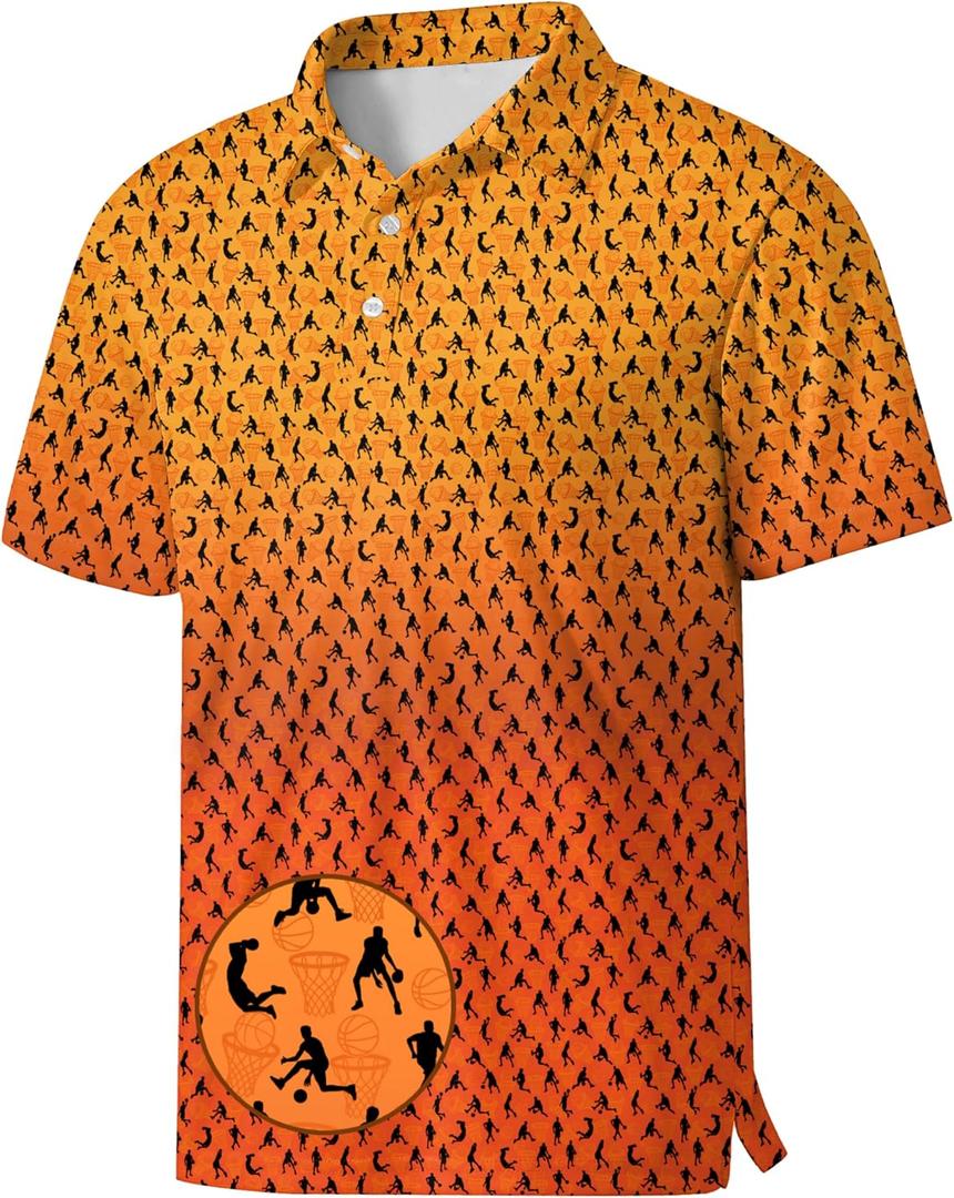 Party Mens Golf Shirt Print Short Sleeve Moisture Wicking Funny Sport Performance Polo Shirts for Men (Orange, XL)