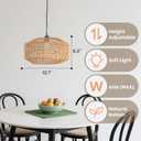 Farmhouse Chandelier Light Fixture, Rattan Boho Chandeliers, Hand Woven Pendant Light with Height Adjustable, Rustic Hanging Lighting for Living/Dining Room, Kitchen Island, Bedroom (Medium)