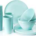 Youngever 18-Piece Plastic Kitchen Dinnerware Set, Plates, Dishes, Bowls, Cups, Service for 6 (Mint Color)