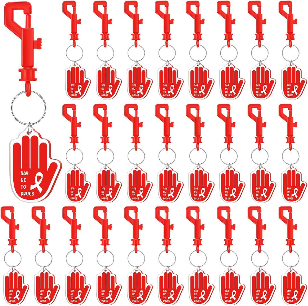 Red Ribbon Week Supplies Bulk Drug Free Keychains Red Ribbon Week Gift Keychains for Anti-drugs Campaigns