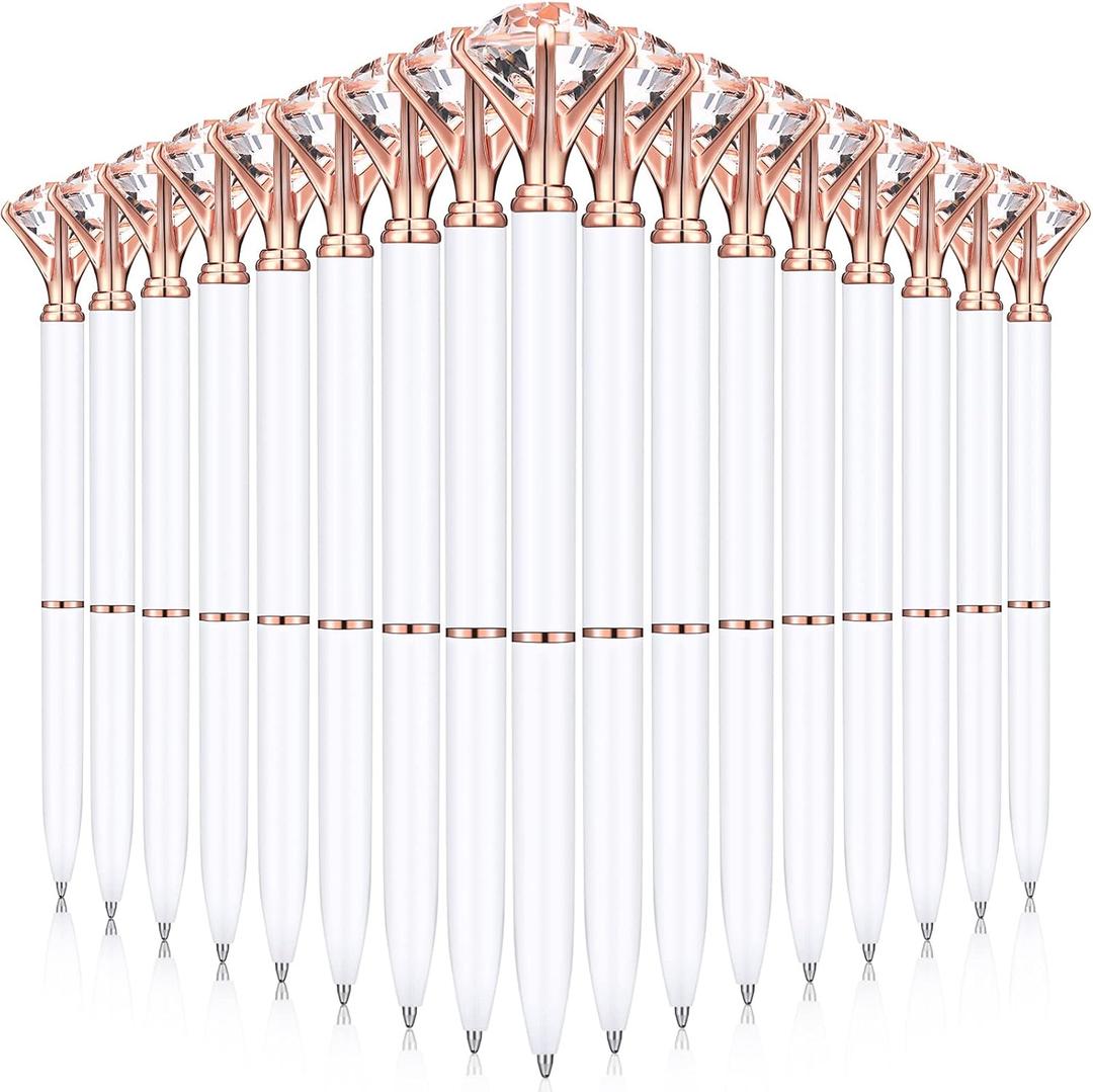 Yahenda 50 Pcs Christmas Gifts Diamond Pens Bridal Shower Ballpoint Pen Bulk Black Ink Bling Crystal Metal Bling with Diamond on Top for Women Bridesmaid Wedding Office School(White)