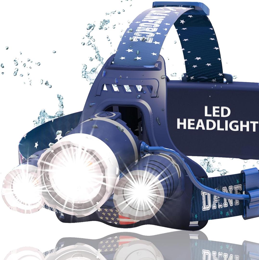 DanForce Headlamp. USB Rechargeable LED Head Lamp. Ultra Bright LUMINUS 1080 Lumen Head Flashlight + Red Light. HeadLamps for Adults, Camping, Outdoors & Hard Hat Work. Zoomable IPX54 Headlight (Neptune)