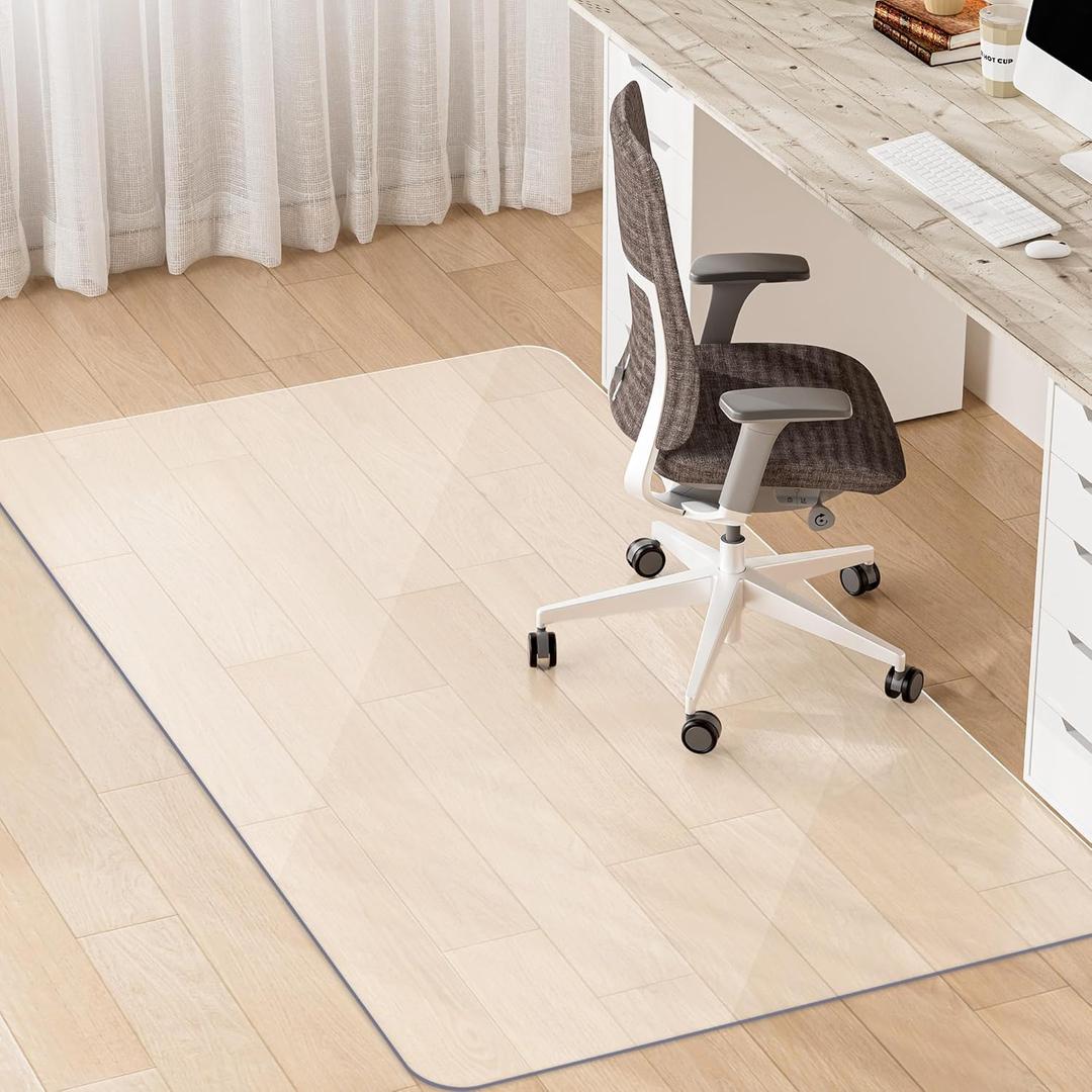 Office Chair Mat for Hardwood Floor, 60" x 46" Clear Floor Mat, 0.08" Thick Slip Resistant Heavy Duty Floor Protector Chair Mats for Rolling Chairs, Computer & Desk Chair Mat-Easy to Clean (Transparent)