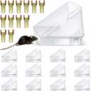 12 Pack Mice Bait Stations with Keys, Triangle Mouse Stations, Reusable Mouse Station Box for Indoor Outdoor Keep Rat Mice Away Pets Kids Safe, Dual Entry Tunnel, Clear
