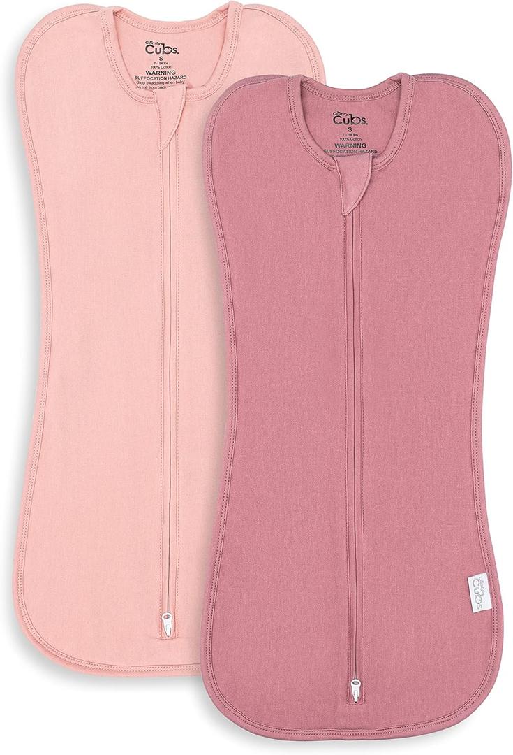 Comfy Cubs Swaddle Blanket Baby Girl Boy Easy Zipper Wrap 2 Pack Newborn Infant Sleep Sack (Small 0-3 Months, Blush, Mauve)