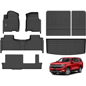 Wailtnb-All Weather Floor Mats & Cargo Liner for 2025-2021 Chevrolet Tahoe & GMC Yukon (8 Seater) (Not fit XL) Custom Fit Tahoe Waterproof Durable Easy to Clean fit for Tahoe Accessories for Tahoe