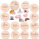 Monthly Baby Milestone Maker Discs, Baby Milestone Signs for Newborn Baby, Hello World Newborn Sign for Baby Girl & Boy, Baby Announcement Sign for 1-12 Month, Milestone Wooden Circles (Pink)