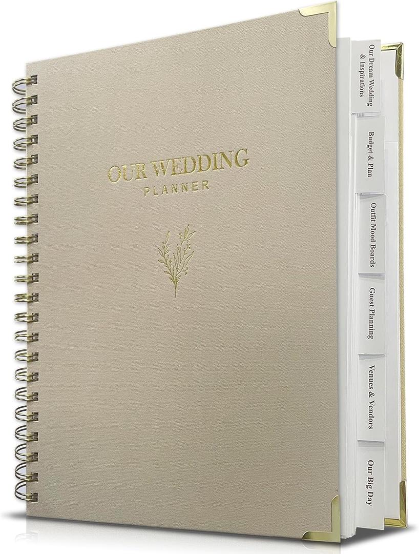 Wedding Planner Book and Organizer for Bride - Elegant Linen Cover Wedding Planning Binder with Checklists,Pockets & Calendars,Perfect Engagement Gifts for Couples(Apricot)