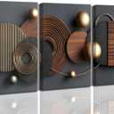 3D Textured 3Pcs Abstract Black Gold Geometric Boho Canvas Wall Art Mid Century Modern Minimalist Aesthetic Luxury Metal Artwork Pictures Wall Decor Posters Prints for Living room Office Home Decoration (12"LX16"W)