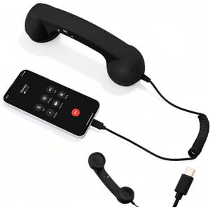 Retro Phone Handset for iPhone & Android, Cell Phone Receiver with Microphone & Speaker,90s Style Prop for Photos, Classic Vintage Telephone Receiver for Cell Mobile Phones (Black)