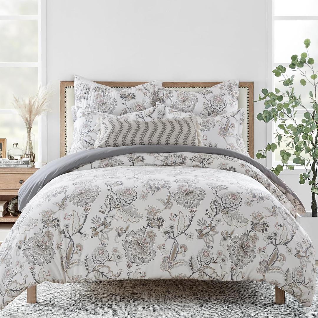 Levtex Home - Ophelia Blush Comforter Set - King Comforter + Two King Pillow Cases - Floral - Taupe Grey Cream Blush - Comforter (106 x 94in.) and Pillow Case (36 x 20in.), Comforter - King/Cal King
