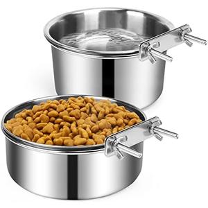 Dog Crate Water Bowl, 2 pcs Stainless Steel Large Dog Bowls 40oz & 60oz, Durable Anti-Spill Pet Metal Bowl for Cage Kennel Crate, Hanging Water/Food Bowl for Medium & Large Dogs