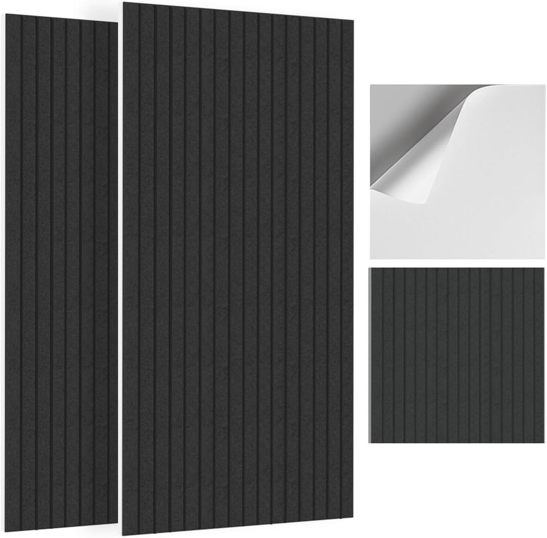 Pack of 6 Acoustic Panels, 3D Fluted Slat Sound Proof Panels for Walls, Decorative Peel and Stick Sound Absorbing Panels for Recording Studio, Home, Offices, 24"×24"×0.4", Black