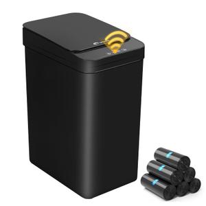 4 Gallon Bathroom Smart Touchless Trash Can for Kitchen Automatic Motion Sensor Rubbish Can with Lid Waterproof Narrow Small Garbage Bin for Kitchen, Toilet, Bedroom, RV(Black,Battery)