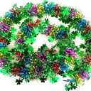 33Ft St Patrick's Day Tinsel Twist Garland Decorations Shiny Thick Shamrock Metallic Foil Wreath for St Patricks Day Irish Festival Party Parade Floats and Other Holidays Hanging Decor Supplies