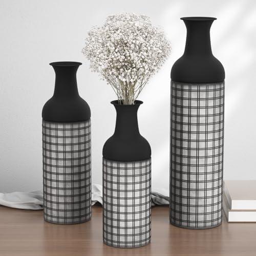 Tall Floor Vase Large Vintage Modern Vase Set of 3 Oversized Tall for Floor Metal Large Vases for Decor Living Room Giant Vases Decorative for Living Room Corner Hallway (Black)