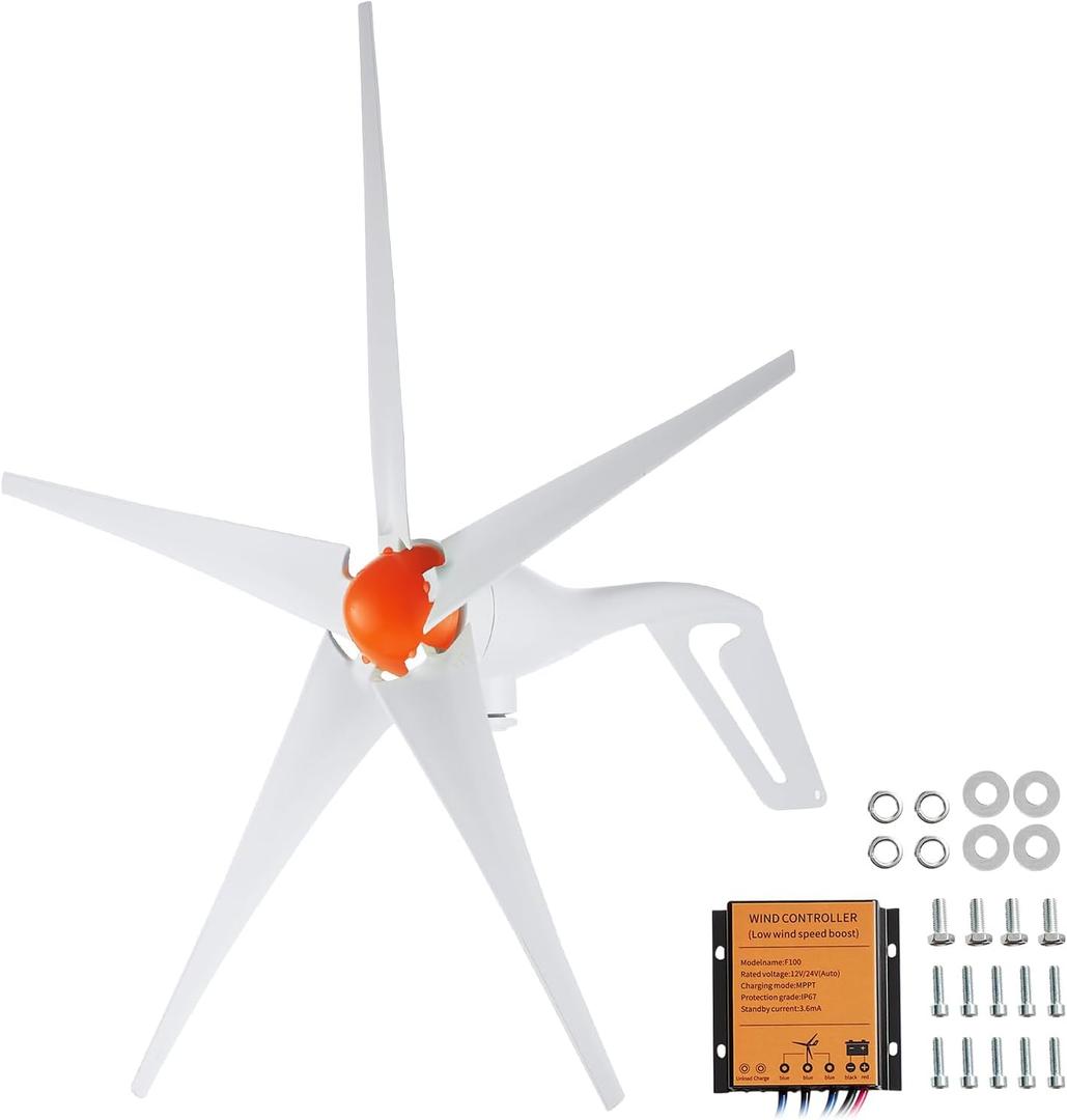 VEVOR 500W Wind Turbine Generator, 12V Wind Turbine Kit, 5-Blade Wind Power Generator with MPPT Controller, Adjustable Windward Direction & 2.5m/s Start Wind Speed, Suitable for Home, Farm, RVs, Boats