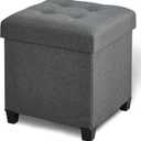 17.7" Ottoman with Storage, Square Storage Ottoman for Dorm, Linen Ottomans with Legs for Living Room, Bedroom, Gray
