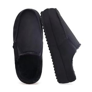 KuaiLu Womens Clog Slippers Cozy Suede Warm Plush Lined Arch Support Faux Fur House Ladies Bedroom Slippers Comfy Orthotic Memory Foam Plantar Fasciitis Home Indoor Outdoor Shoes Black US8