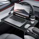 YONZEE 2-in-1 Car Steering Wheel Desk Tray & Car Seat Gap Filler Organizer – Foldable Carbon Fiber Look Table for Laptop, Eating Food, Writing – for Standard Round Steering Wheels