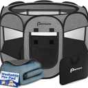 Persure Dog Cat Playpen Indoor Outdoor for Puppy Pet Dogs Cat Recovery After Surgery, Dog Tent Crates Cage Indoor/Outdoor, Portable Pop Up Kennel with Carrying Case for Travel (Premium Grey with Pad, Medium)