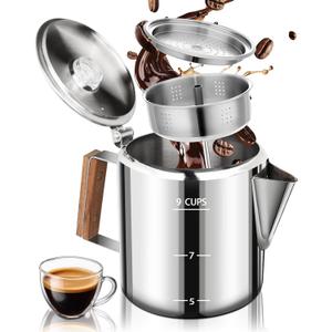 Coffee Maker Coffee Percolator 304 Stainless Steel Pot Stovetop Easy Brewing Even Heating 9 Cup 50.7oz 1500ml Silver Classic Design Heat Resistant Home Camping Outdoor