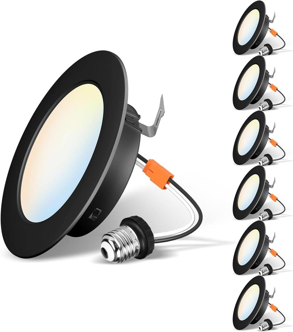 LVWIT Black LED Recessed Light 4inch, Can Lighting Color Selectable 2700/3000/4000/5000/6000K 5CCT, 6W(85W Equivalent) Dimmable Downlight with E26 Conversion Kit, Ceiling Light Fixtures, 5 Pack