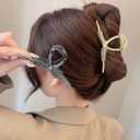 2 x Large Claw Clips with Pearl and Rhinestone, Hair Clips for Women, Metal Hair Claw Clips, Strong Hold Metal Claw Hair Clips for Ladies Thick Hair & Thin Hair, Non-Slip/Rust Claw (2 Pack)